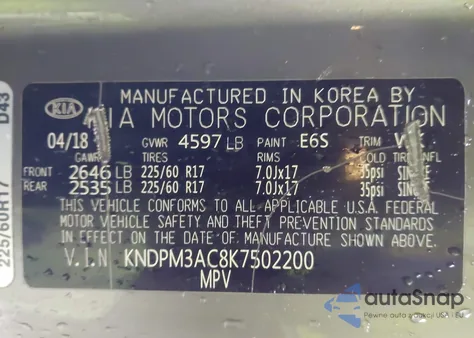 2019 Kia Sportage Lx z USA, uszkodzony, nr VIN KNDPM3AC8K7502200